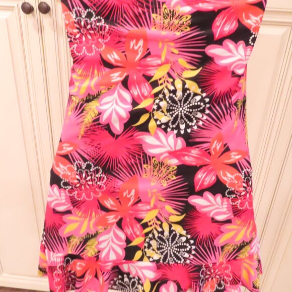 NEW Sunshine Zone Red Floral Halter Swimsuit Sz M (8/10) Tropical Retro - Picture 4 of 6